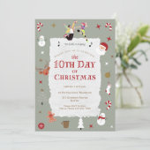 Cute 10th Day of Christmas Mid-Century Retro Xmas Kaart (Staand voorkant)