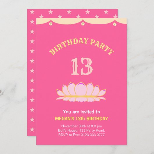 Cute 13th Birthday Party Invitation Kaart (Voorkant / Achterkant)