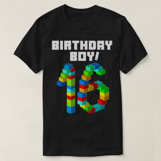 Cute 16th Birthday Gift 16 Years Old Block Buildin T-shirt (Design voorkant)