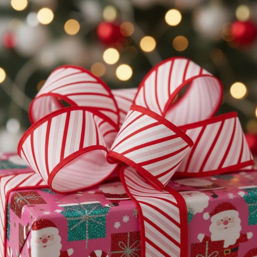 Cute 1.5" Red and Pink Candy Cane Striped Xmas Grosgrain Lint