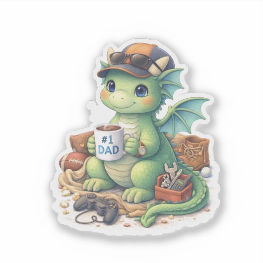 Cute #1 Dad Dragon Die-cut Sticker (Voorkant)