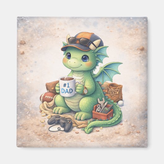 Cute #1 Dad Dragon Magnet – Adorable Father’s Day  (Voorkant)
