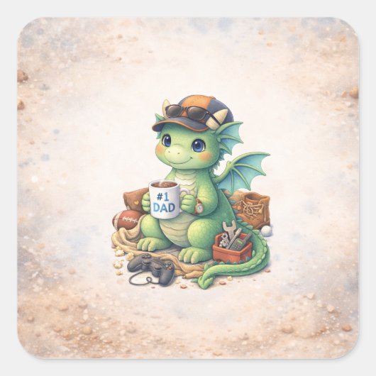 Cute #1 Dad Dragon Square Sticker (Voorkant)