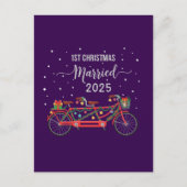 Cute 1e kerst getrouwd 2025 Tandem fiets Briefkaart (Voorkant)