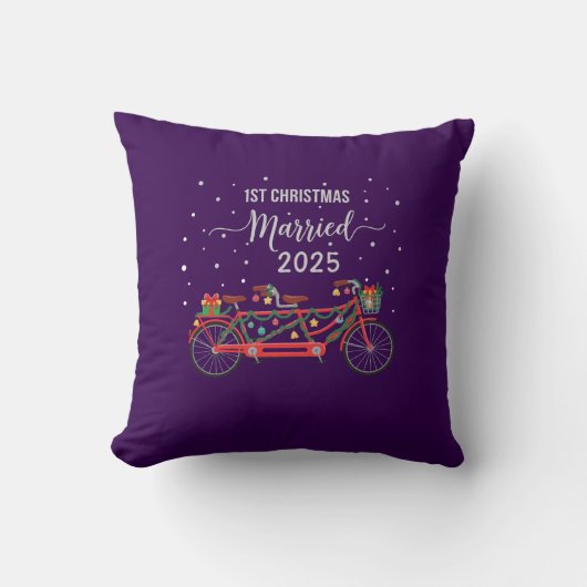 Cute 1e kerst getrouwd 2025 Tandem fiets Kussen (Voorkant)