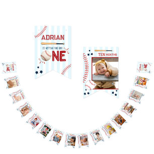Cute 1e verjaardag 12 maanden foto mijlpaal slinge vlaggetjes