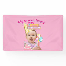 Cute 1e verjaardag roze gepersonaliseerde foto