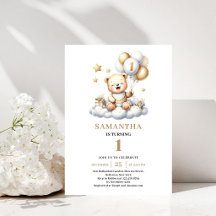 Cute 1e Verjaardag Teddybeer Goud Ivoorkleurige Ba
