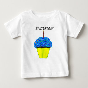 Cute 1st Birthday Blue Cupcake Baby T-Shirt