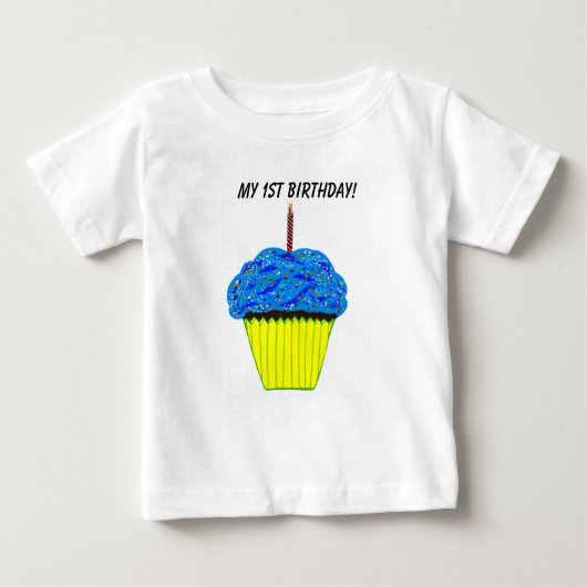 Cute 1st Birthday Blue Cupcake Baby T-Shirt (Voorkant)