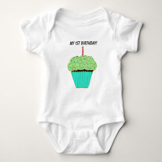 Cute 1st Birthday Green Cupcake Baby T-Shirt (Voorkant)