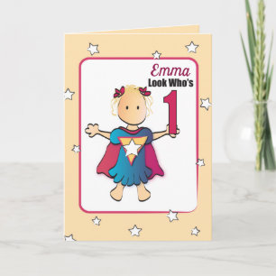Cute 1st Birthday Kaart voor Super Girl