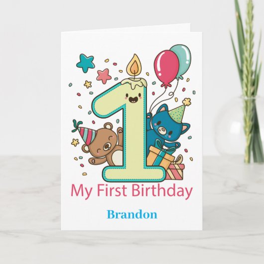 Cute 1st Birthday Panda Personalized Kaart (Voorkant)