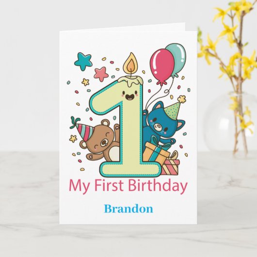 Cute 1st Birthday Panda Personalized Kaart (Gele Bloem)