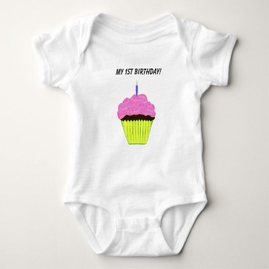 Cute 1st Birthday Pink Cupcake Baby T-Shirt (Voorkant)