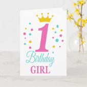 Cute 1st Birthday Princess Crown Birthday Girl Kaart (Gele Bloem)