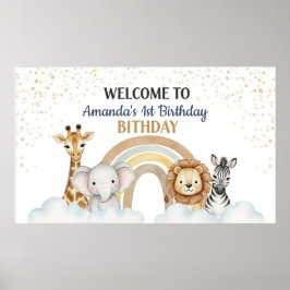 Cute 1st Birthday Safari Animals Paper Poster