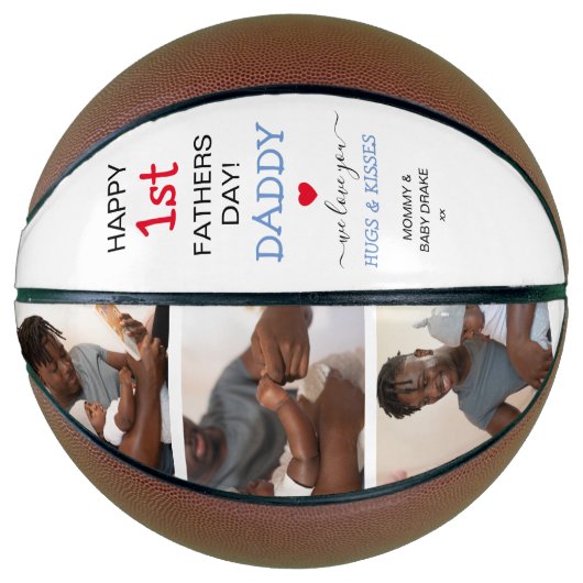 Cute 1st Fathers Day Dad Photo Collage Basketbal (Voorkant)