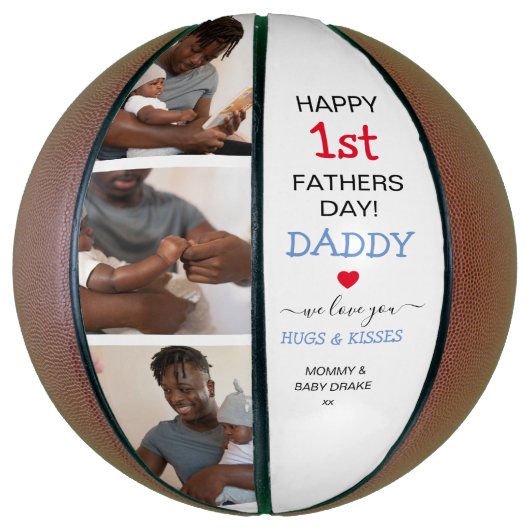 Cute 1st Fathers Day Dad Photo Collage Basketbal (Verticaal)
