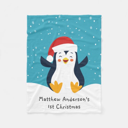 Cute 1st Kerstmis Penguin Fleece Blanket (Voorkant)