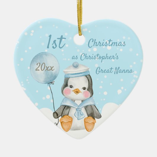 Cute 1st Kerstmis Penguin Great Grandouders Blue Keramisch Ornament (Voorkant)
