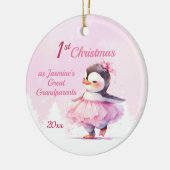 Cute 1st Kerstmis Penguin Great Grandouders Pink Keramisch Ornament (Links)