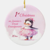 Cute 1st Kerstmis Penguin Great Grandouders Pink Keramisch Ornament (Achterkant)