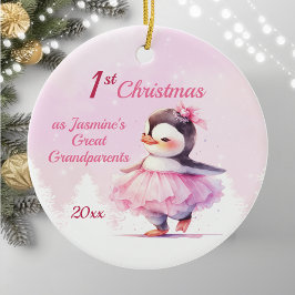 Cute 1st Kerstmis Penguin Great Grandouders Pink Keramisch Ornament