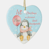 Cute 1st Kerstmis Penguin Great Grandouders Pink Keramisch Ornament (Rechts)