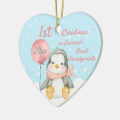 Cute 1st Kerstmis Penguin Great Grandouders Pink Keramisch Ornament (Links)