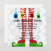 Cute 2018 Elf Stocking Ugly Sweater Party Invite Kaart (Voorkant / Achterkant)