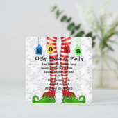 Cute 2018 Elf Stocking Ugly Sweater Party Invite Kaart (Staand voorkant)