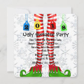 Cute 2018 Elf Stocking Ugly Sweater Party Invite Kaart (Voorkant)