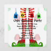 Cute 2018 Elf Stocking Ugly Sweater Party Invite Kaart (Voorkant / Achterkant)