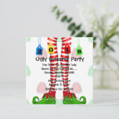 Cute 2018 Elf Stocking Ugly Sweater Party Invite Kaart (Staand voorkant)
