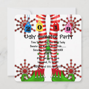 Cute 2019 Elf Stocking Chritmas Party Invite Kaart