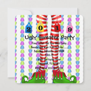 Cute 2019 Elf Stocking Chritmas Party Invite Kaart