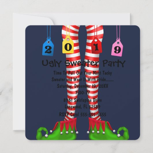 Cute 2019 Elf Stocking Chritmas Party Invite Kaart (Voorkant)