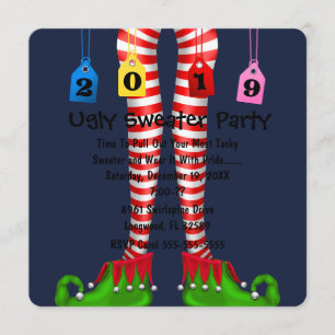 Cute 2019 Elf Stocking Chritmas Party Invite Kaart