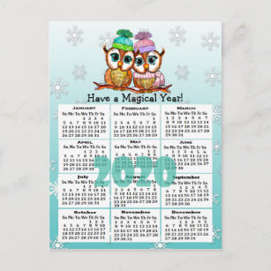 Cute 2020 Whimsical Owls Mini Calendar Briefkaart