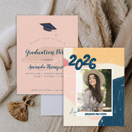 Cute 2026 Afstudeer Pastel Foto Mini Uitnodiging Informatiekaartje