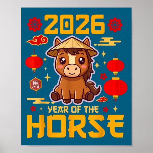 Cute 2026 Year Of The Horse Happy Chinese New Year Poster (Voorkant)