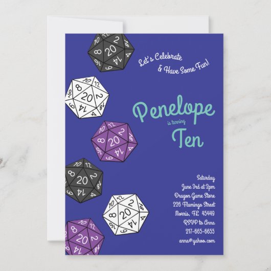 Cute 20 Sided Dice DND Games Kids Birthday Party Kaart (Voorkant)