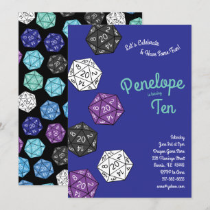 Cute 20 Sided Dice DND Games Kids Birthday Party Kaart