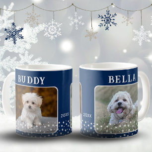 Cute 2 Dogs Photo Names Star Pattern Blue Koffiemok
