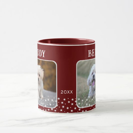 Cute 2 Dogs Photo Names Star Pattern Red Mok (Midden)