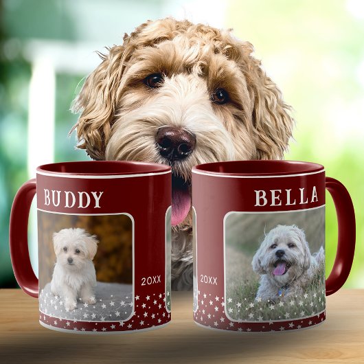 Cute 2 Dogs Photo Names Star Pattern Red Mok
