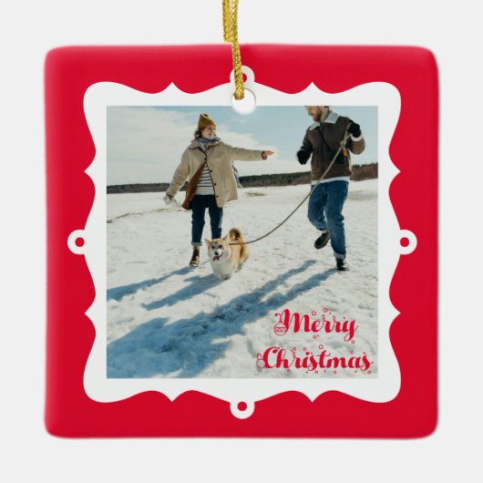Cute 2 Fotolijst Kerstmis Keramisch Ornament (Voorkant)