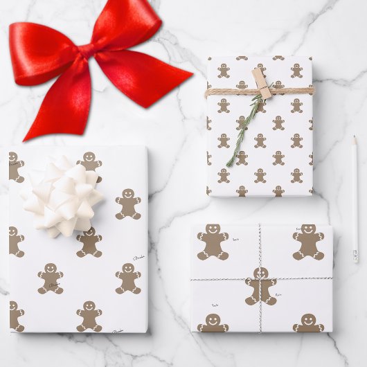 Cute 2 Names, Gingerbread Man Pattern 3 Sheets Inpakpapier Vel