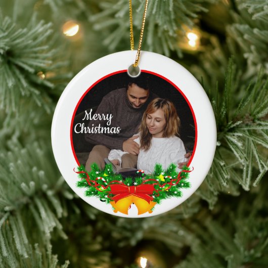 Cute 2 Photo Frame Christmas Ceramic Ornament (Boom)